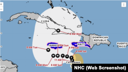 Mapa con el pronóstico de trayectoria para Melissa.